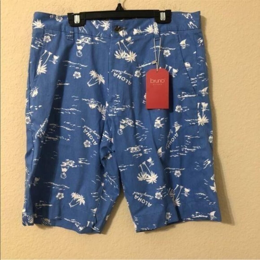 Bruno Milano Shorts Blue Hawaiian Aloha Print NWT
